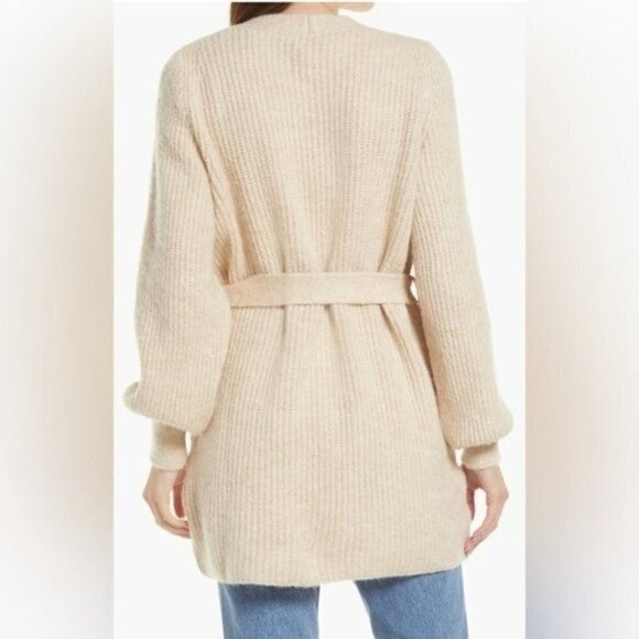 NWT Topshop Stone Beige Chunky Cable Knit Long Cardigan Wool Sweater Size Medium - Picture 3 of 10